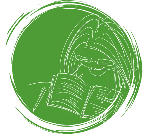 auf grünem Hintergrund: Zeichnung einer Frau, die liest